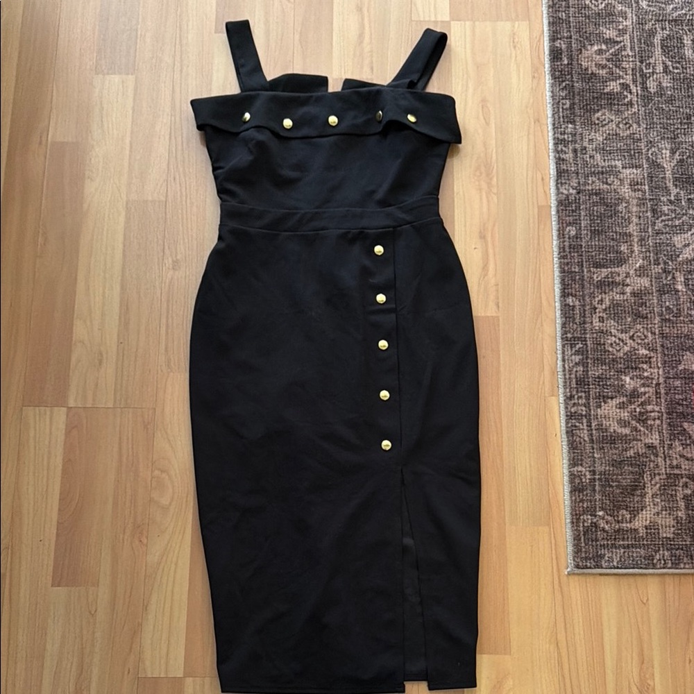 ASOS Black Midi Dress with Gold Buttons
